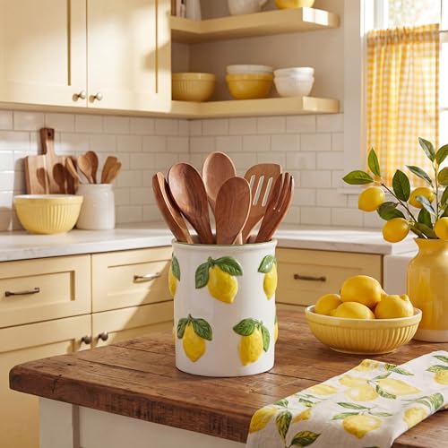 6.7" H Lemon Utensil Holder for Kitchen Counter (Lemon)