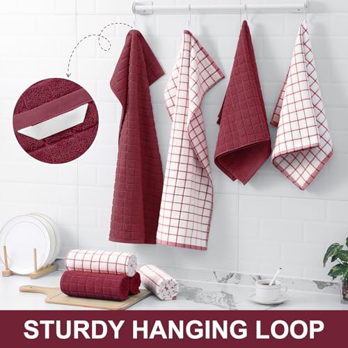 Large Premium Cotton Kitchen Towels 16"x 28" (Red / 16" X 28" - 4 Pack)