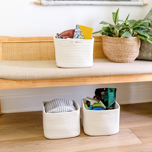 Storage Cubes 9”x9”x7”Cotton Rope Woven Baskets for Organizing 3 (Off White)