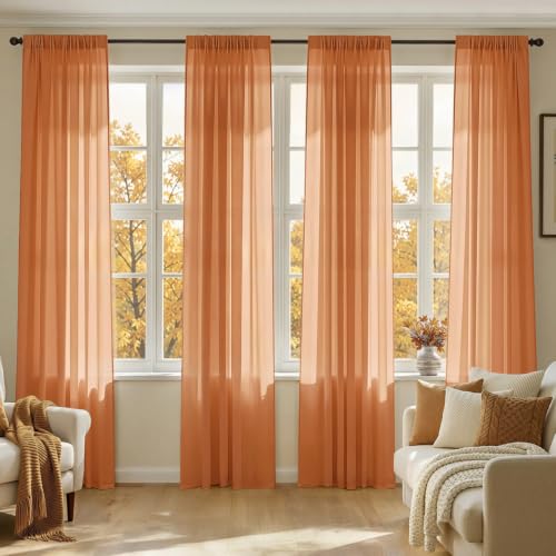 Fall Orange Sheer Curtains 108 Inches Long 4 Panels 42 x 108 Inches (42"W x 108"L (Pack of 4) / Orange)