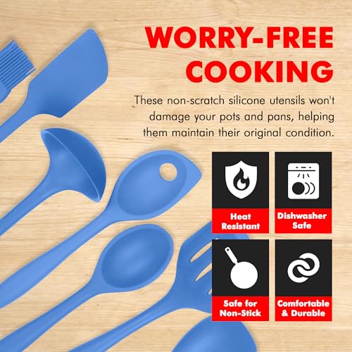 7 Piece Blue Premium Silicone Kitchen Tool Set (7 Piece Set / Blue)