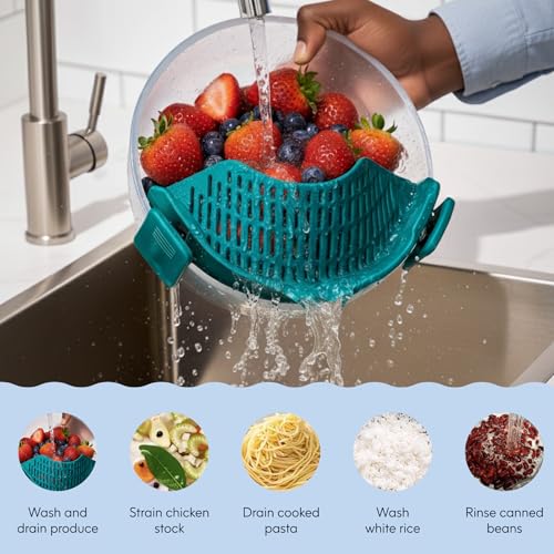 Silicone Clip On Strainer for Pots and Pans & Glass Dishes (Kale)