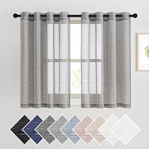 Charcoal Grey Solid Linen Sheer Curtains (52"W x 45"L (Pack of 2) / Charcoal Grey)