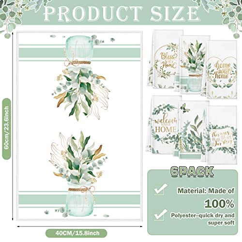 6 Pcs Eucalyptus Kitchen Towels Sage Green Farmhouse Dishcloth (Eucalyptus Leaf)