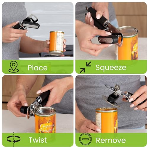 Stainless Steel Manual Can Opener with Soft Grip Handles (Black)