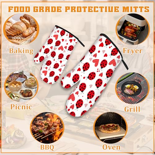 Cute Ladybug Oven Mitts and Pot Holders (Cute Ladybug Red Heart)