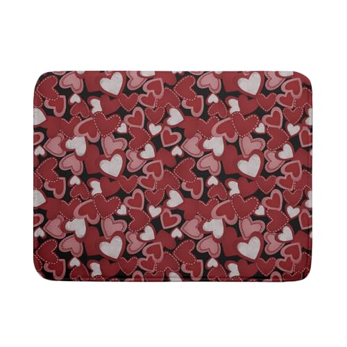 Valentines Day Dish Drying Mat for Kitchen Counter 24x18 Inch Love Drying Mat with Absorbent Reversible Microfiber Black Red Grey Heart Dish Drainer Mats Rack Pad for Coffee Countertop Protector (Red Grey Black / 24" x 18")