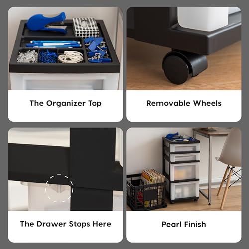 4 Drawer Rolling Storage Cart with Organizer Top (Black / 4 Drawer with Wheels)