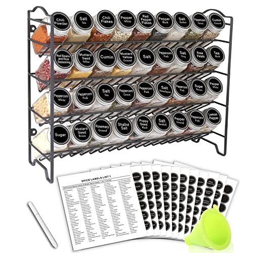 Spice Rack Organizer with 36 Spice Jars 4 oz (Black)