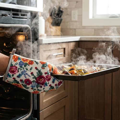 Floral Oven Mitts and Pot Holders Sets 2 Pcs (Flower4)