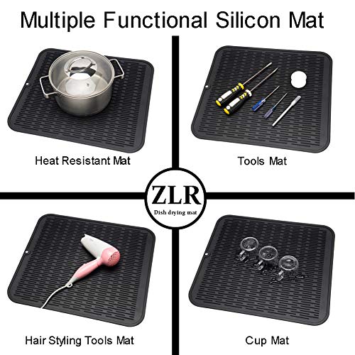2 Pcs Oversized Silicone Dish Drying Mat for Kitchen (Black / 18" x 16")
