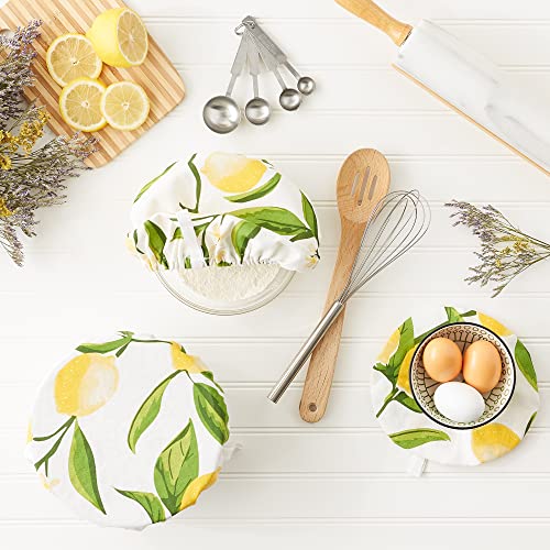 Reusable Cloth Bowl Cover Collection Machine Washable (Lemon Bliss Print / 10.25"/8.25"/7.5" Diameter)