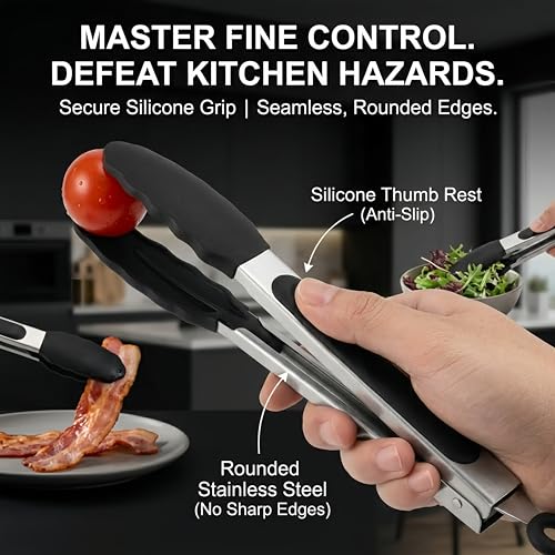 Mini Tongs with Silicone Tips (W125--3pcs-7Inch-Black tongs)