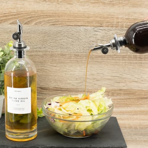 Oil and Vinegar Dispenser with Metal Pour Spout (500ml, Set of 2 Bottles / Silver)