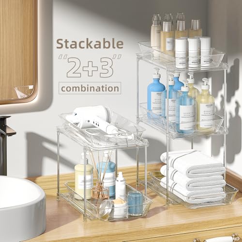 4-Pack 2-Tier Under Sink Organizer with Pull Out Drawers (transparent / 11.2 Inch)