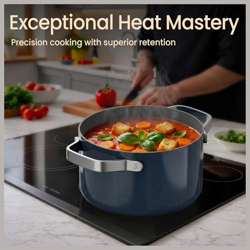 Bakken 3 Quart Ceramic Coated Stock Pot with Lid (Blue / 3 Quarts)
