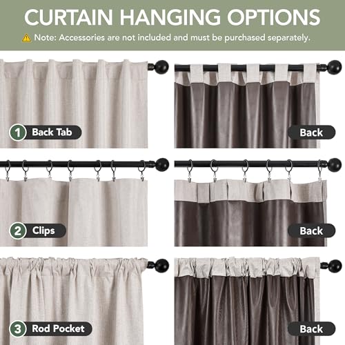 100% Blackout Linen Curtains for Bedroom Living Room 96 Inch Long (Flaxen/100% Blackout / 52"W x 96"L (Pack of 2))