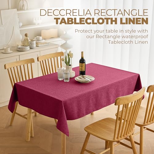 Christmas Red Waterproof Faux Linen Rectangle Tablecloth (Burgundy / 120" x 60" (Rectangular))