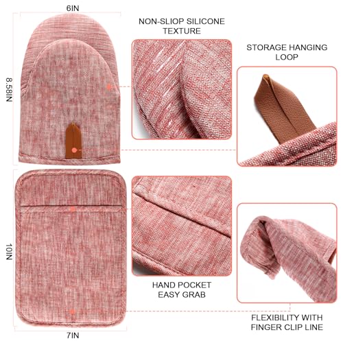 4Pcs Heat Resistant Oven Mitts & Potholders (Pink)