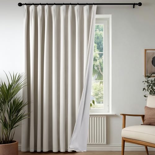 Pinch Pleated 100% Blackout Linen Curtains 84 Inch for Living Room (Natural White/Linen Total Blackout / 60"W x 84"L (Pack of 1))