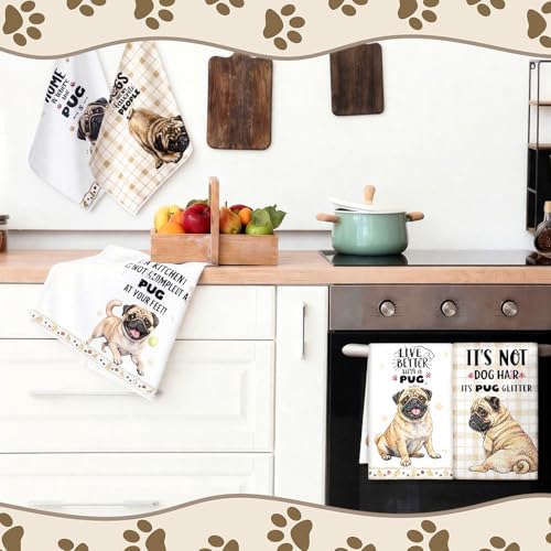 6 Pcs Pug Kitchen Towels Puppy Dish Towel Gifts for Pug Lovers (Pug)