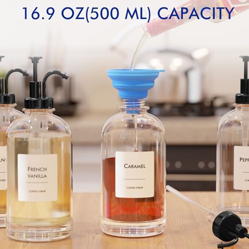 16.9 oz 500 ml Coffee Syrup Dispenser Set (6 Pack / Black)