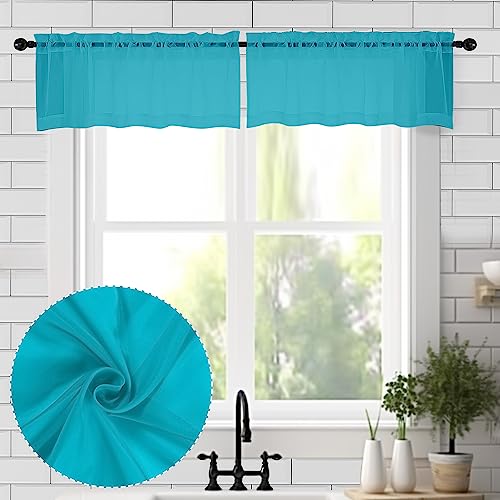 Sheer Valances for Windows 2 Pieces (Turquoise / 42"W x 14"L (Pack of 2))