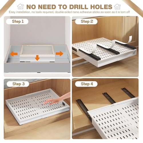 Pull Out Cabinet Organizer (White / 11"-16"W x 17"-24"D(2Pack))