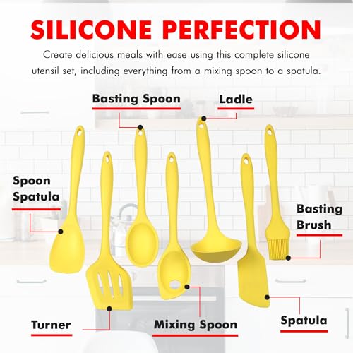 Premium Silicone Kitchen Tool and Utensil Set (7 Piece Set / Yellow)