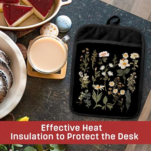 Dark Floral Botanical Pot Holders with Pockets (Wildflower-a)