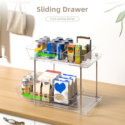 4-Pack 2-Tier Under Sink Organizer with Pull Out Drawers (transparent / 11.2 Inch)