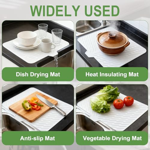 Silicone Dish Drying Mat for Kitchen Counter (Grayish White / 23" x 17")