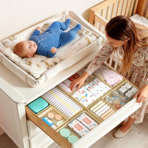 Drawer Organizer Clothes Storage (Beige / 18 Pack)