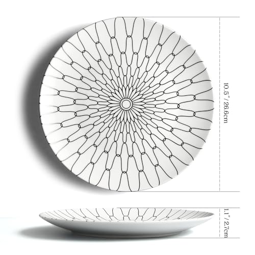 10 Inch Dinner Plates Set of 6 (White plates with black grid / 10 inch)