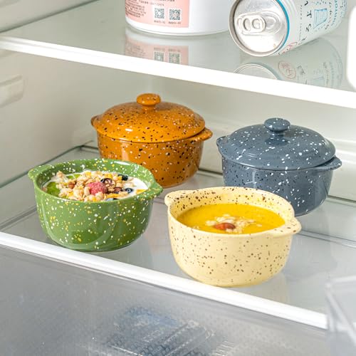 10 Oz Mini Ceramic Cocotte Set with Lids & Handles (Yellow)