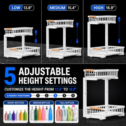 Under Sink Organizer 2 Pack (White / 11.8"W x 15.9"D x 13.8-16.9"H)