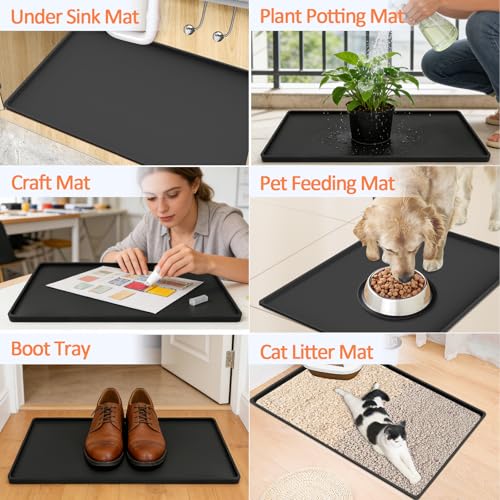 Silicone Coffee Maker Mat with Lip for Countertops (Black / 18.9'' x 11.8'')
