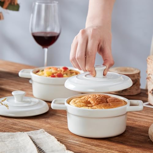 Mini Cocotte 12oz Ceramic Casserole Dish Set with Lid (White / 12oz)