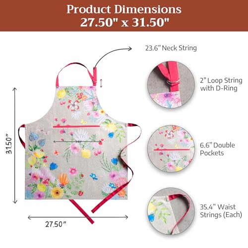 Aprons for women with Pocket 100% Cotton Pack of 1 (144 - Jardin D'ete - Fog)
