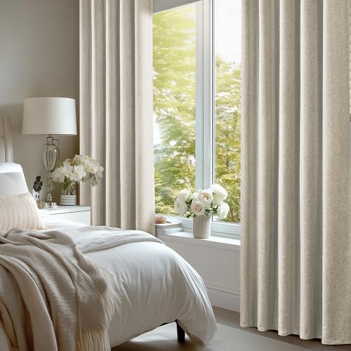 100% Blackout Linen Curtains 84 Inch Long for Living Room Bedroom (Light Taupe/Linen Total Blackout / 52"W x 84"L (Pack of 2))