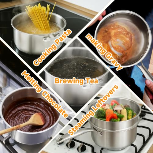 1.5 Qt Tri Ply Stainless Steel Saucepan with Steamer Basket & Lid (1.5 Quarts)