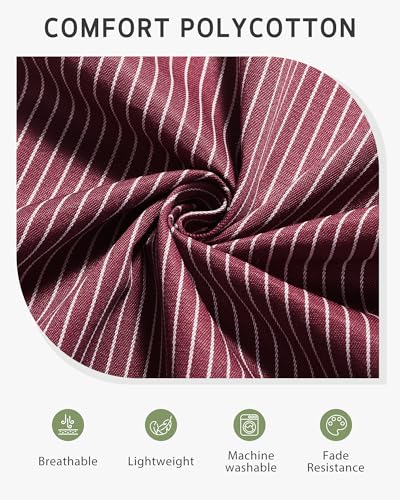 2 Pack Kitchen Apron with 2 Pockets for Women (Stripe Black Red / 2 Polycotton)