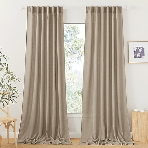 Extra Wide Sheer Curtains for Sliding Patio Door Large Window (Khaki / 70"W x 95"L (Pack of 2))