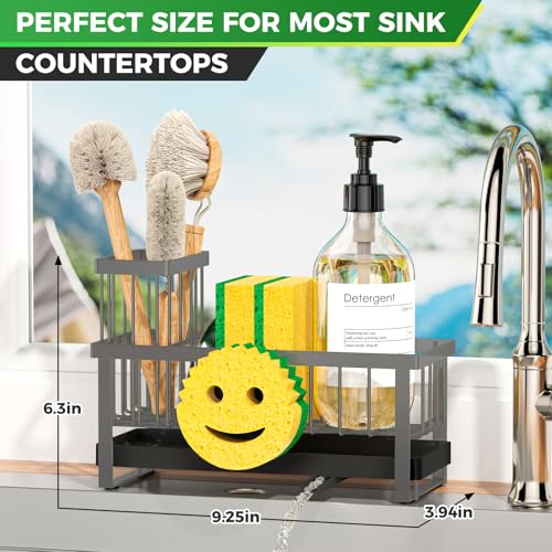 Sponge Holder for Kitchen Sink (Gray-tray)
