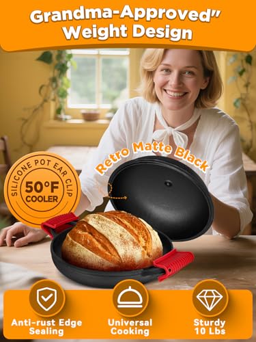 Dutch Oven Bread Baking Pot with Lid 6QT Enameled Cast Iron Oven (Matte Black)