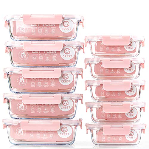 10 Pack] Glass Meal Prep Containers (Pink)