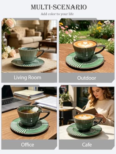 Ceramic Coffee Cup and Saucer Set (Olive Gold-6.7oz)
