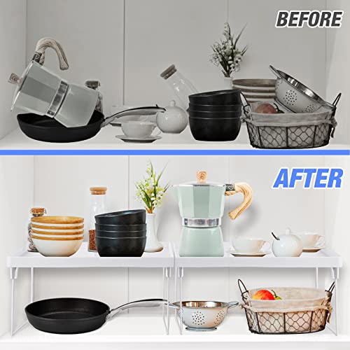 4 Pack Stackable Plastic Kitchen Storage Shelf Foldable Rack (4-Pack / White)