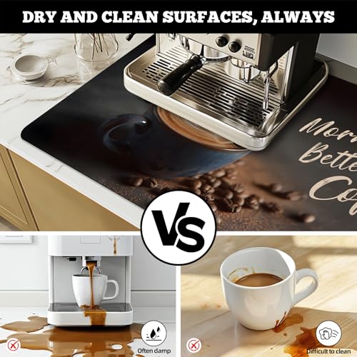 Dish Drying Mat Large Coffee Mat Absorbent Drying Mat for Kitchen Counter Coffee Bar Accessories 32"x 17" (Latte Cups 4)