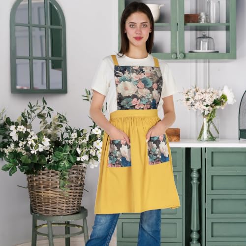 Aprons for Women with Pockets (Yellow)